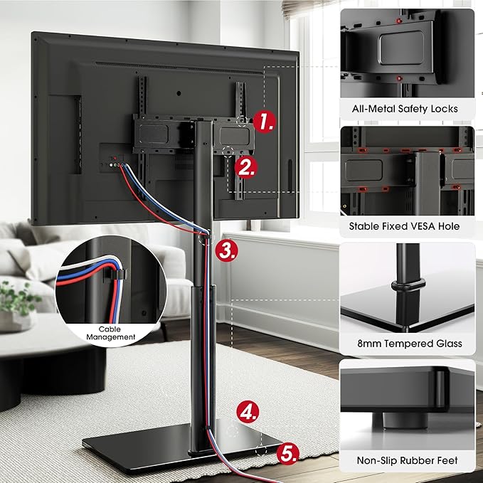 Swivel TV Floor Stand for 32-65 Inches TVs, 8 Level Height Adjustable Corner - Image 6