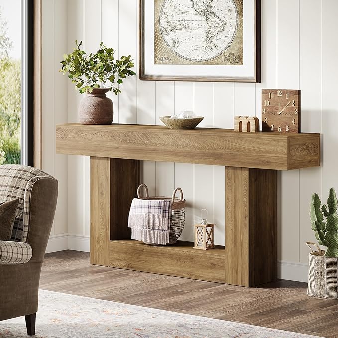 Tribesigns 63" Console Table, Farmhouse 2-Tier Entryway Table - Image 4