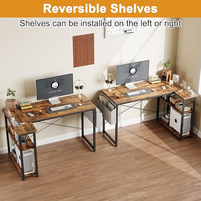 L Shaped Computer Desk with Reversible Shelves, 40 Inch Small Corner Desk with - Image 4