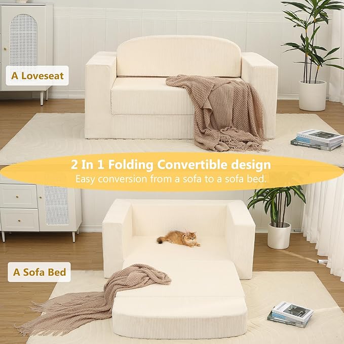 MeMoreCool Convertible Sofa Bed, Pull Out Loveseat Sleeper Sofa Beige, Small - Image 9