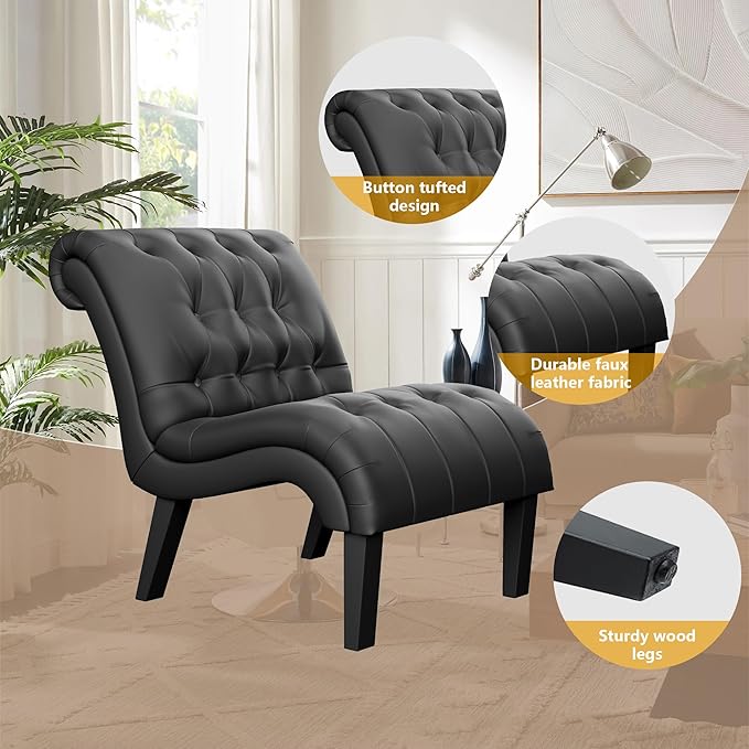 Yongqiang PU Leather Accent Chairs Set of 2 Button Tufted Upholstered Modern - Image 6