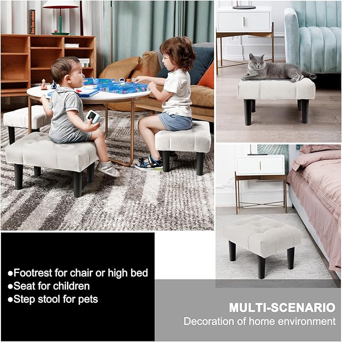 HOUCHICS Small Footstool Ottoman, Velvet Soft Footrest Ottoman - Image 5