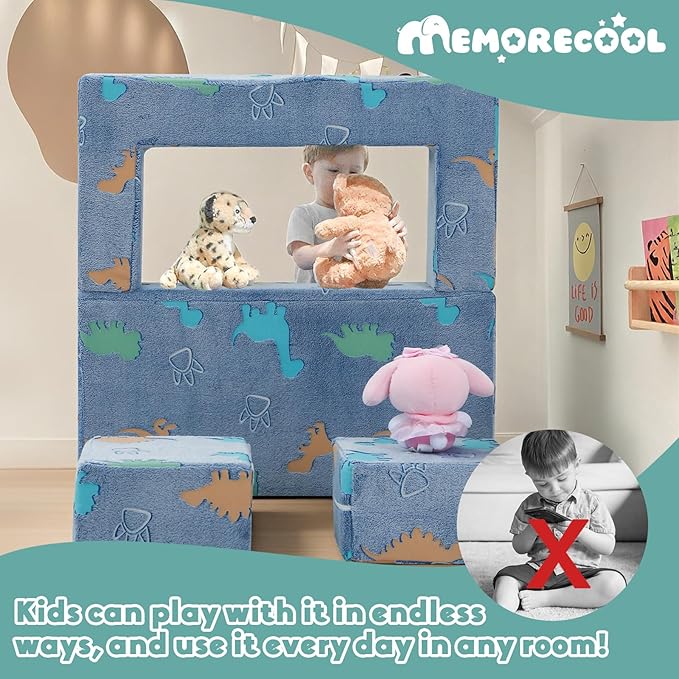 MeMoreCool Modular Kids Couch Dinosaur, Glow Dino Play Toddler Couch - Image 6