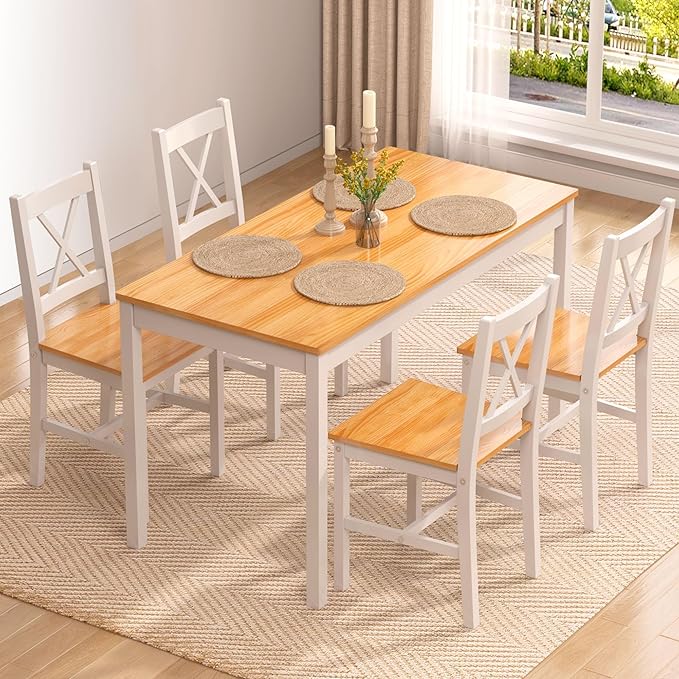 soges Dining Table Set for 4, 42.5 inch Pine Wood Dining Room Table - Image 7