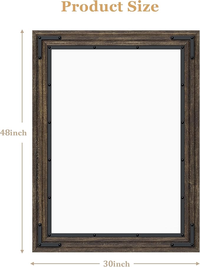 YOSHOOT Farmhouse Bathroom Mirror, Rustic Wood Mirror, Wooden Framed Vanity - Image 2
