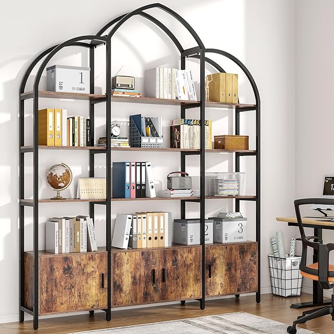 Triple Wide 5 Tier Tall Arched Bookshelf and Bookcase - Image 7