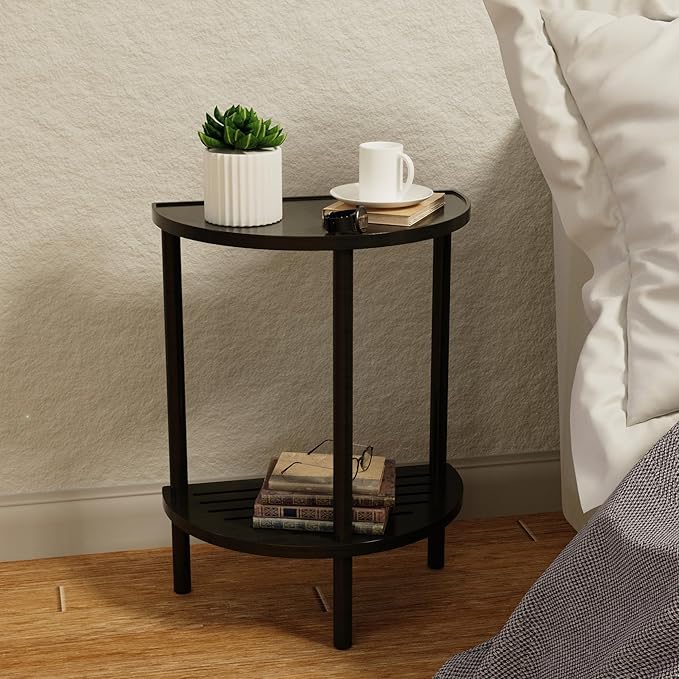End Table, Half Moon Side Tables, Living Room Half Round 2 Tier Table - Image 5