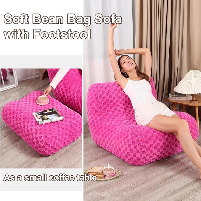 Bean Bag Chair with Footstool, Comfy Reading Sofa Chair - Image 6