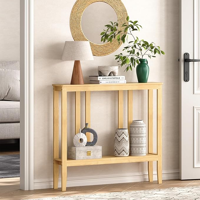 ELYKEN Console Tables for Entryway, 36.2" Long 2 Tier Hallway Table Behind Couch - Image 2
