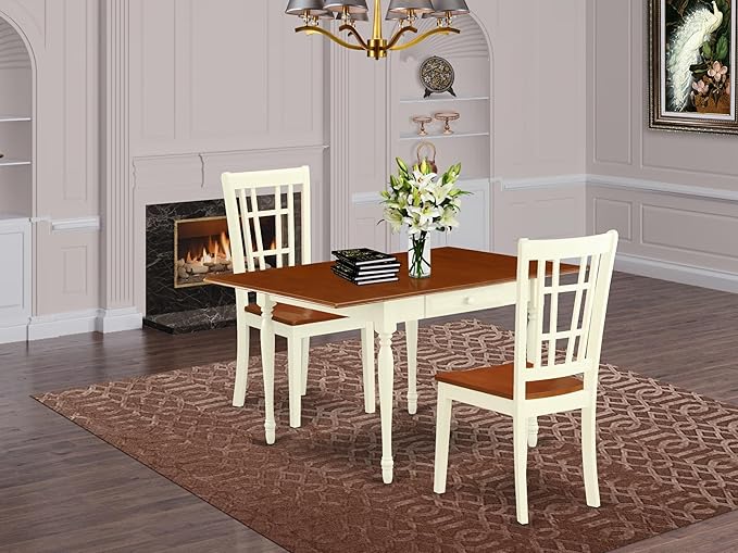 East West Furniture MZNI3-WHI-W 3 Piece Modern Dining Table Set Contains a - Image 2