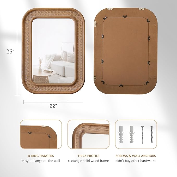 Micasso Rustic Wicker Wall Mirror: 30x22 in Purely Handmade Wooden Frame Rattan - Image 3