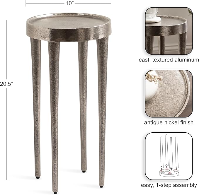 Kate and Laurel Rava Modern Metal Round Drink Table, Antique Nickel, Cast - Image 3