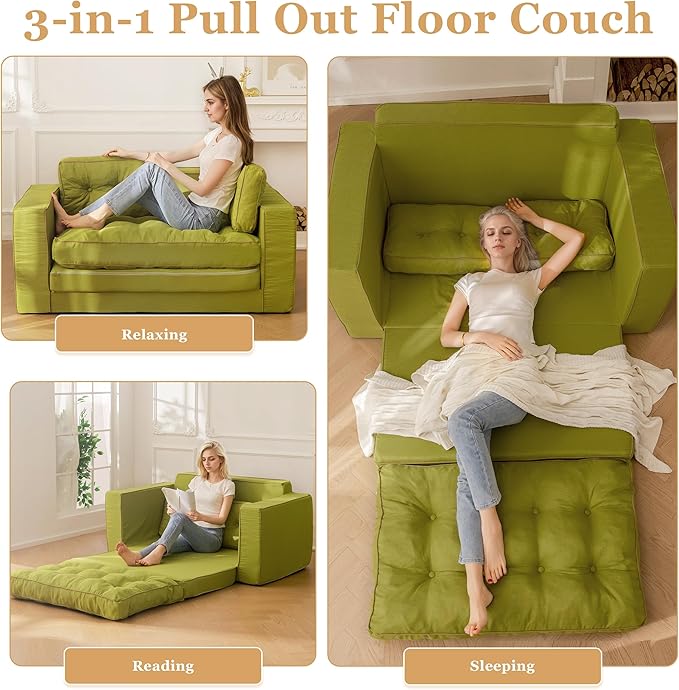 YOSHOOT Loveseat Sleeper Sofa, 3-in-1 Pull Out Floor Couch - Image 5