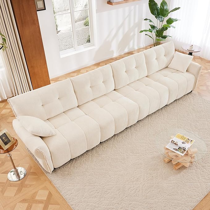 Modern Chenille Fabric 4-Seat Sofa w/ 2 Pillows, Premium Upholstery Living Room - Image 3