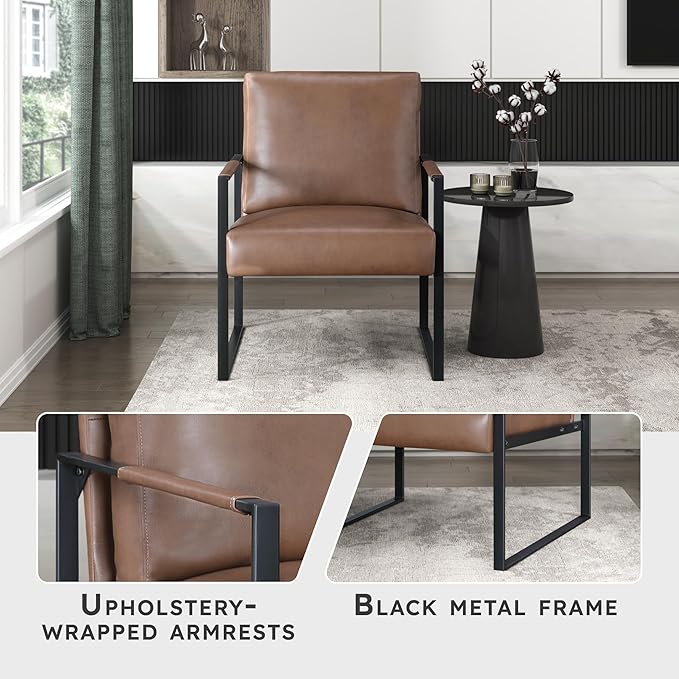 Lexicon Modern Accent Chair, Faux Leather Upholstered Living Room Chair - Image 5