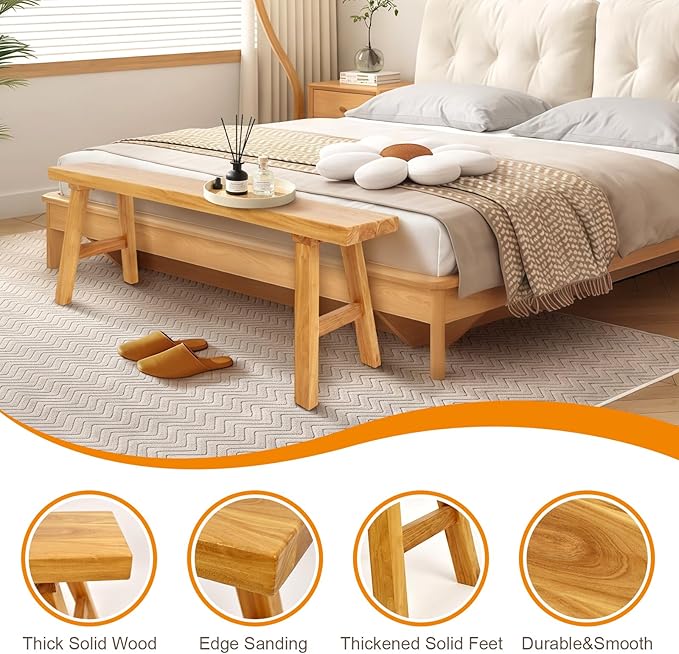 Farmhouse Solid Wood Bench: Long Rustic Indoor Narrow Wooden Bench - Image 4