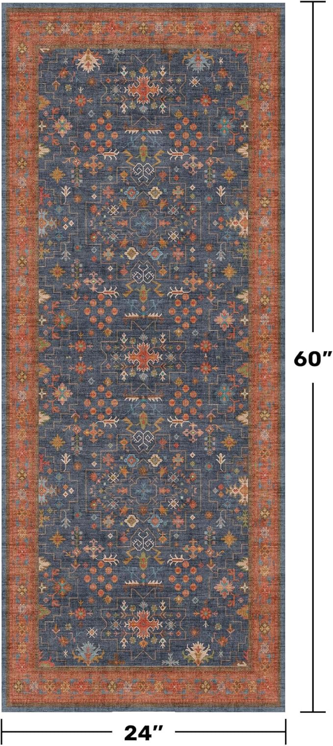 Navy Blue Runner Rug 2x5 for Kitchen, Laundry Room, Washable Non Slip Non Skid - Image 2