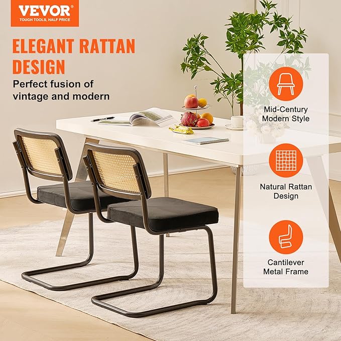 VEVOR Rattan Dining Chairs Set of 2, Mid Century Modern Dining Chair, - Image 4