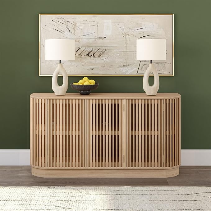Plank+Beam Contour Wood TV Stand, Three Door Solid Wood Entertainment Console - Image 10