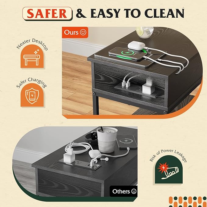 WLIVE Narrow Side Table with 2 USB Ports and 2 Outlets, Flip Top End Table with - Image 5