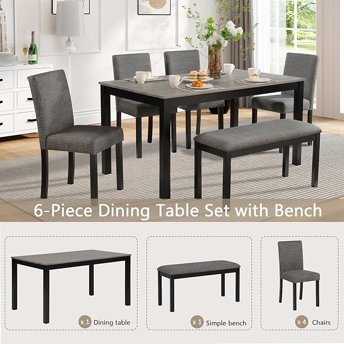 soges 6-Piece Kitchen Dining Table Set - Image 3