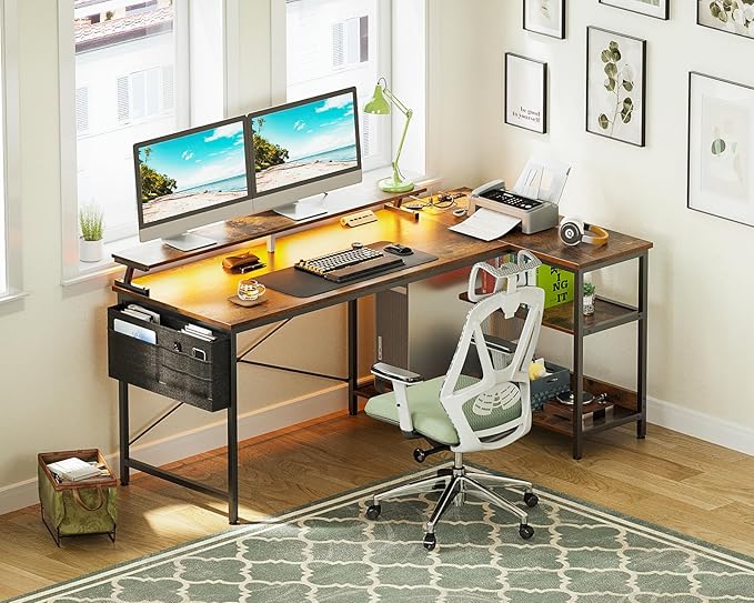 ODK 58 Inch Gaming Desk with USB Charging Ports and LED Lights, Reversible L - Image 9