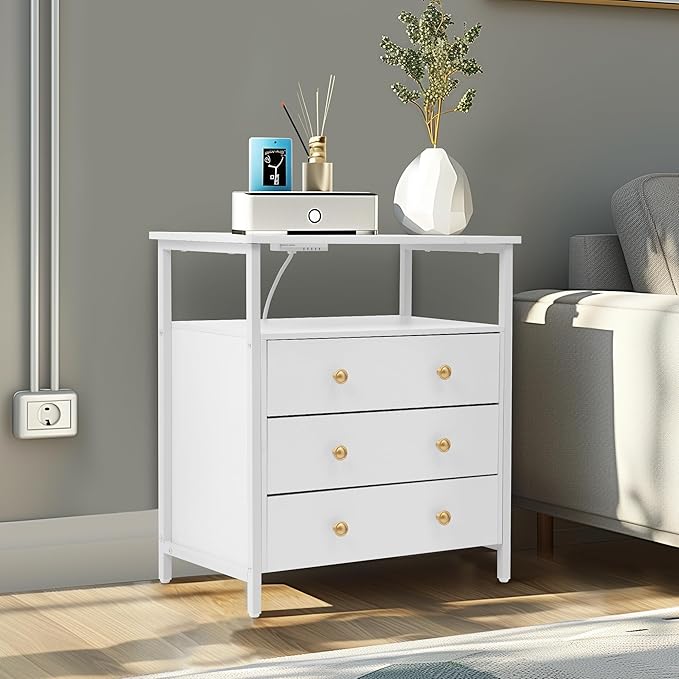 3 Wooden Drawers Night Stand, 27 Inch Wide Nightstand - Image 8