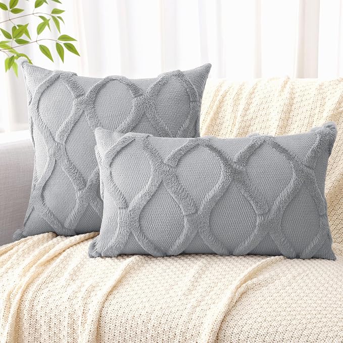 decorUhome Throw Pillow Covers 22x22 Inch Set of 2, Soft Plush Faux Fur Wool - Image 4