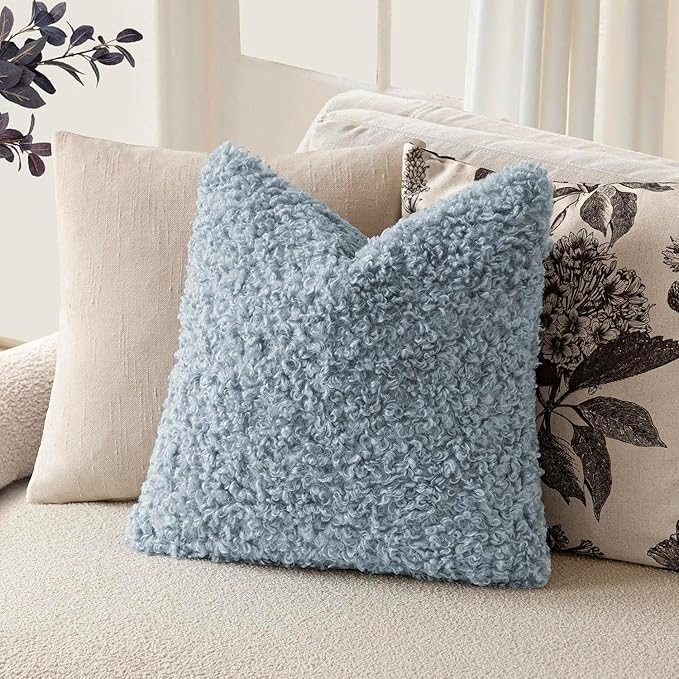 Foindtower 2 Pieces 20x20 Inch Misty Blue, Faux Fur Throw Pillow Cover Accent - Image 5