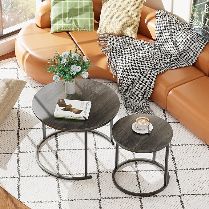 Garden 4 you Nesting Coffee Table, 23.6" Round Coffee Table Set of 2, Wooden - Image 4