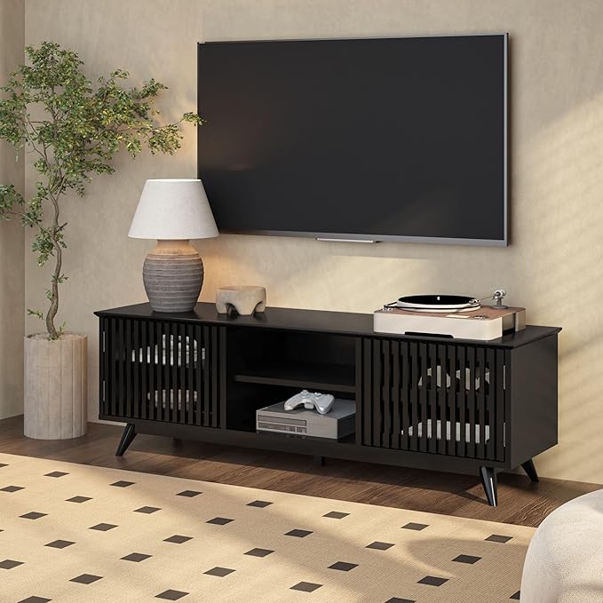 Plank+Beam Mid-Century Modern Wood TV Stand, Solid Wood Entertainment Console by PlankBeam
