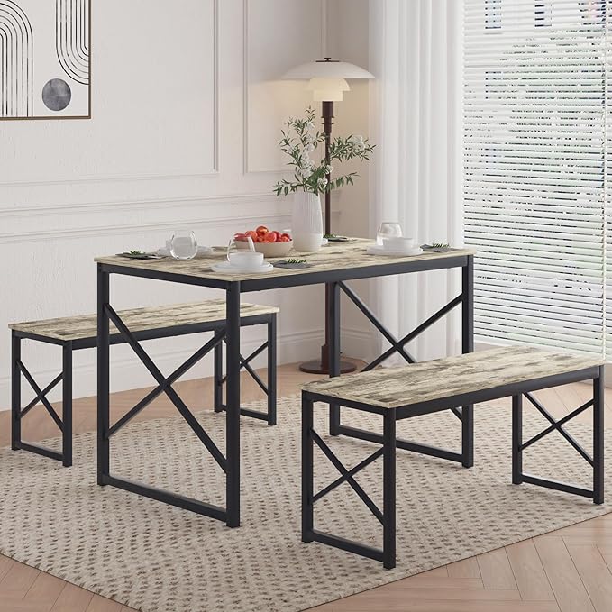 VECELO Kitchen Table with 2 Benches - Image 7