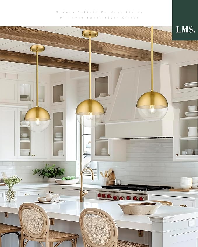 LMS Mid Century Pendant Light Fixtures, Brushed Gold Farmhouse Pendant Light - Image 4
