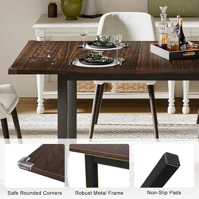 Feonase 63" Extendable Kitchen Table, Modern Farmhouse Dining Table - Image 5