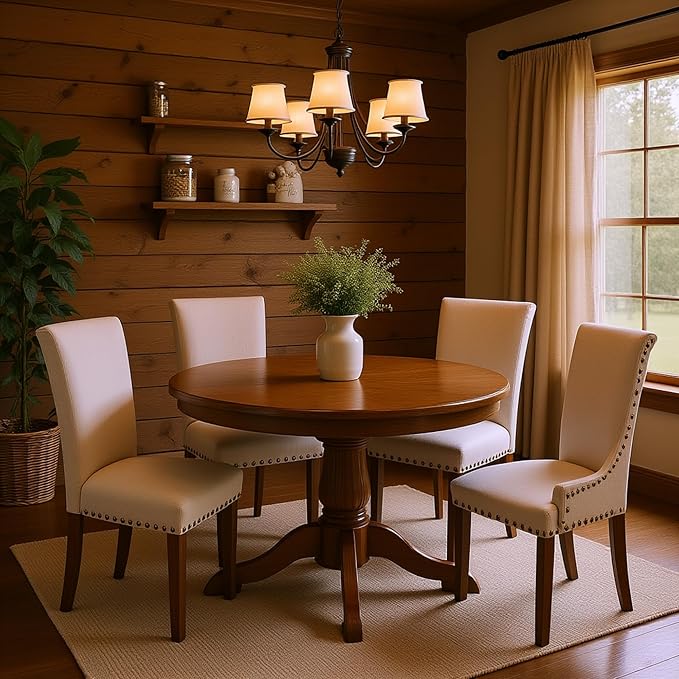 Set of 4 Beige Upholstered Dining Chairs – Farmhouse Kitchen Chairs - Image 8