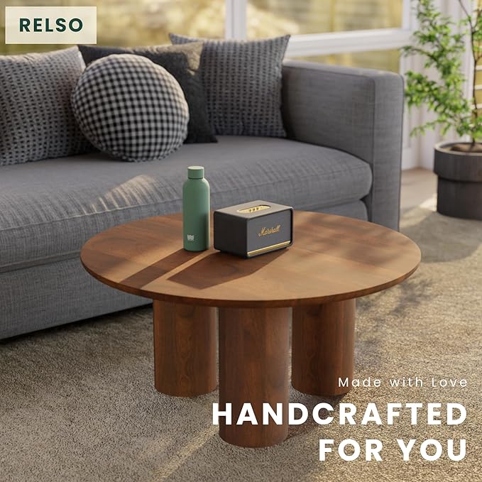 Relso Gaia Round Coffee Table, Natural Mango Wood Coffee Table - Image 7