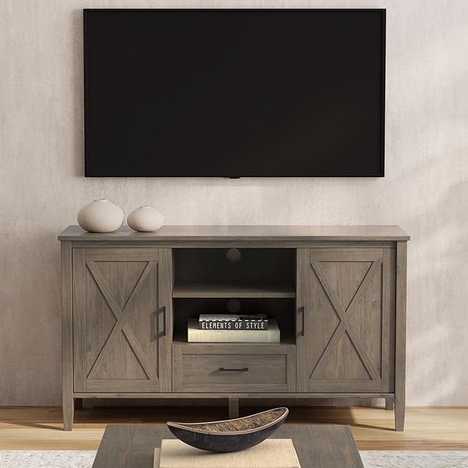 SIMPLIHOME Ela Solid Wood 53 inch Wide Transitional TV Media Stand in Smoky - Image 2