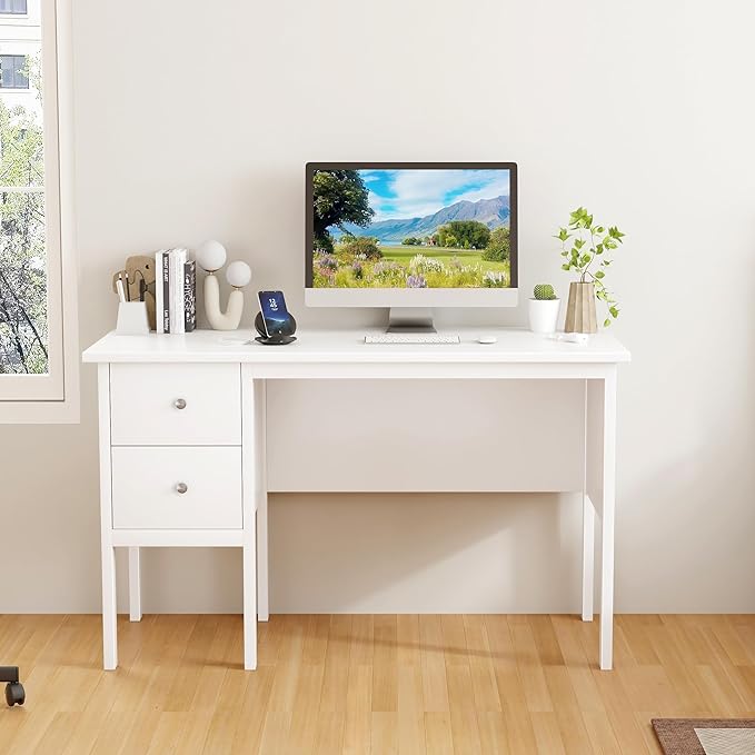 BHG Computer Desk with Drawers, Modern White Home Office Desk with Storage - Image 4