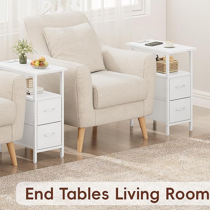 Vagusicc End Table with Charging Station Set of 2, Narrow Side Table, 23.8'' - Image 4