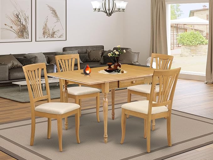 East West Furniture MZAV5-OAK-C 5 Piece Dinette Set - Image 2