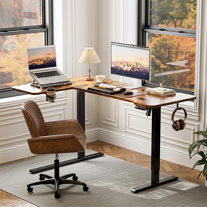 51" Reversiable L-Shaped Electric Standing Desk Adjustable Height Gaming Stand - Image 2
