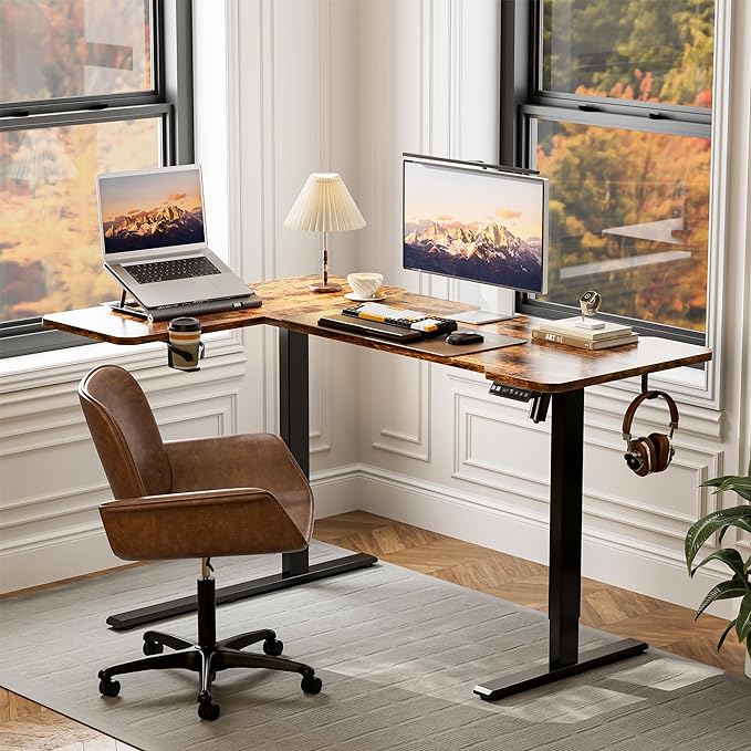 59 Inch L Shaped Standing Desk Adjustable Height, Electric Corner Standing Desk - Image 2