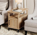 WAMPAT Oak End Table with Charging Station, Sofa Side Table with Storage Cabinet by WAMPAT