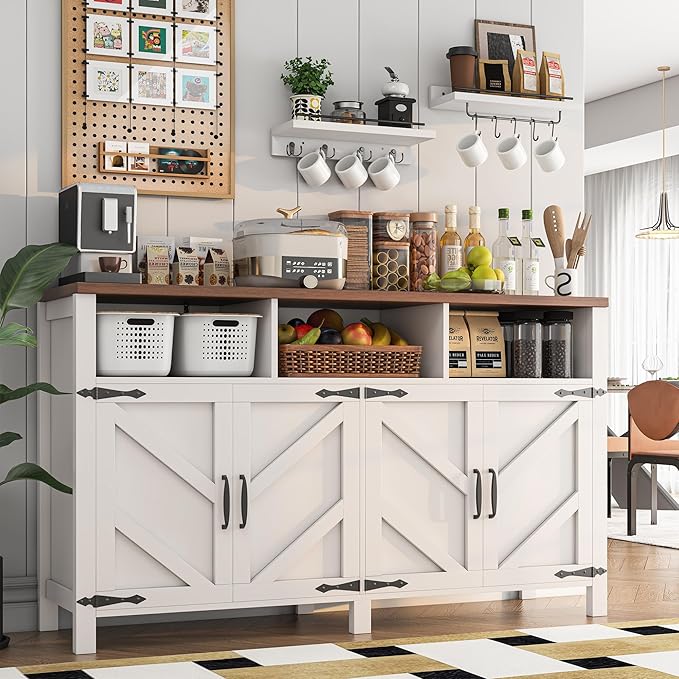 Buffet Sideboard with Storage Farmhouse with 4 Doors, Dining Room by KNOWORLD