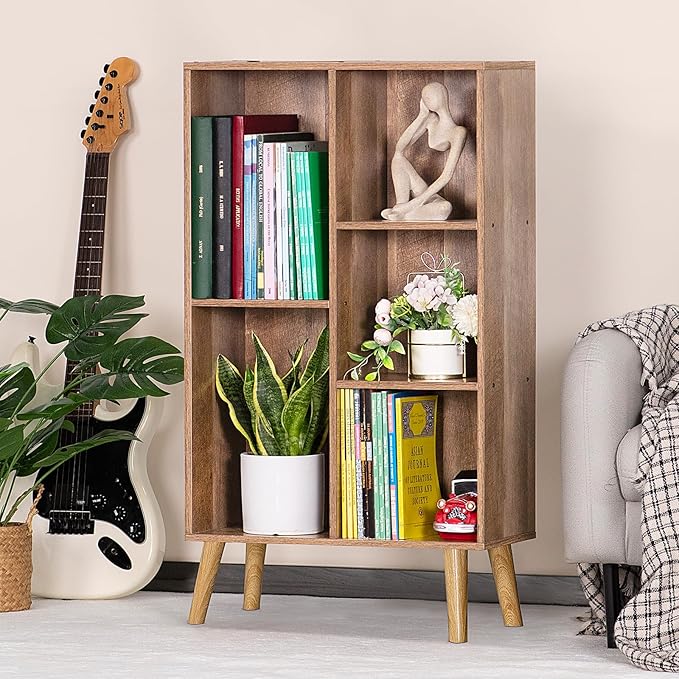 5 Cube Small Bookshelf, 3 Tier Mid-Century Modern Bookcase - Image 7