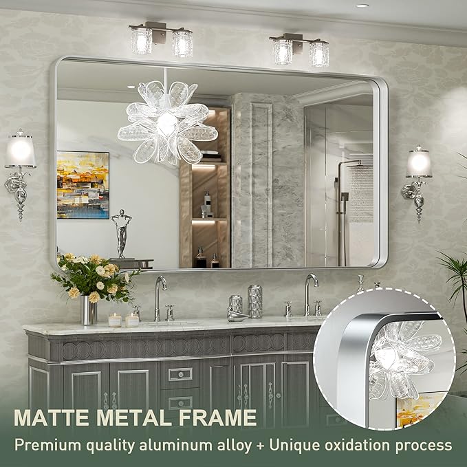 TokeShimi 55 x 36 Inch Brushed Silver Mirror Wall Mirror - Image 4
