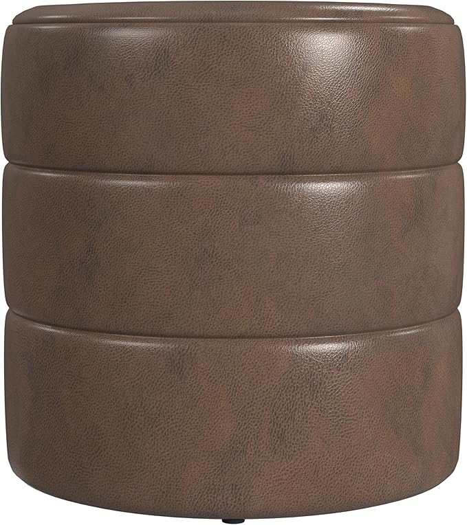 HomePop Upholstered Faux Leather Round Ottoman Home Décor | Round Pouf Foot by HomePop