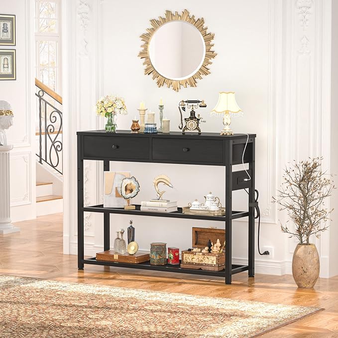 Ecoprsio Entryway Table with Outlets and USB Ports, Console Table with 2 Drawers - Image 2