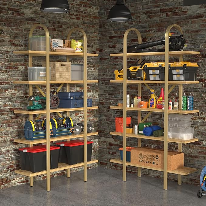 Wide Bookshelf Arched Bookcase, Industrial 5 Tier 72" Tall Freestanding Heavy - Image 6