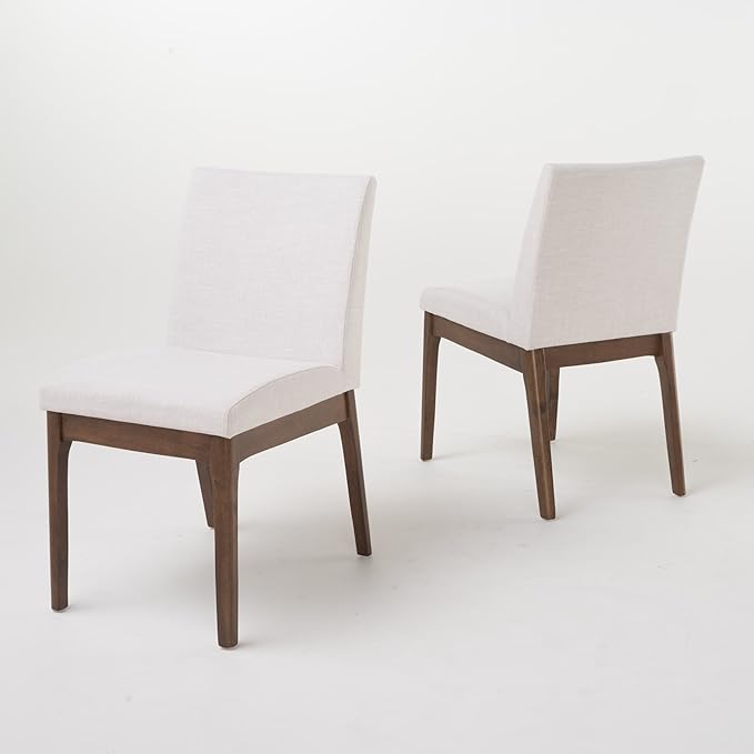 Dining Table Set for 4, Solid Rubberwood Upholstered Chairs, Mid-Century Modern - Image 10